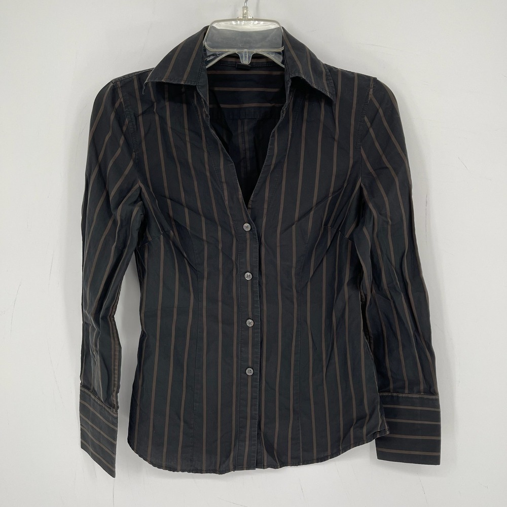 Express Design Studio Vintage Women's Black Brown Striped Button Shirt Size XS